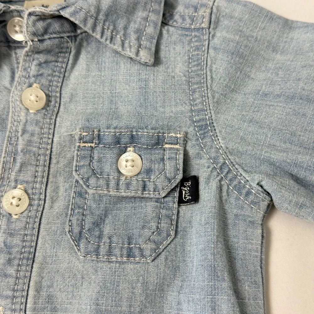 OshKosh Bgosh Baby Chambray Button Down Shirt Bodysuit Blue 6M Long Sleeve